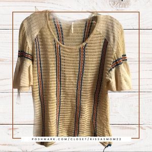 FREE PEOPLE Ivory Crochet Top with Tie Hem Size L